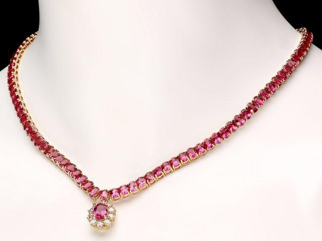 14k Gold 40ct Tourmaline 1ct Diamond Necklace