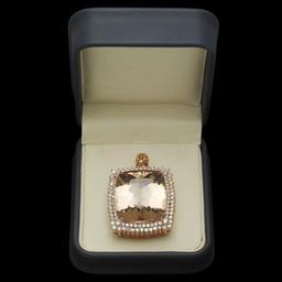 14K Gold 57.18ct Morganite 4.17ct Diamond Pendant