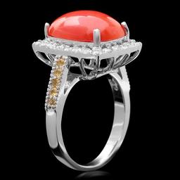 14k White Gold 5.50ct Coral 1.00ct Diamond Ring