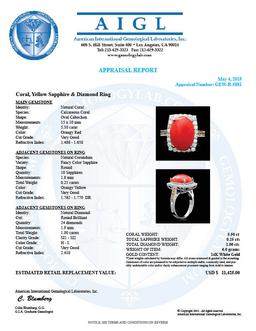 14k White Gold 5.50ct Coral 1.00ct Diamond Ring