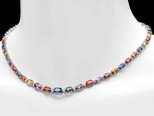 14k Gold 31ct Sapphire 1.20ct Diamond Necklace