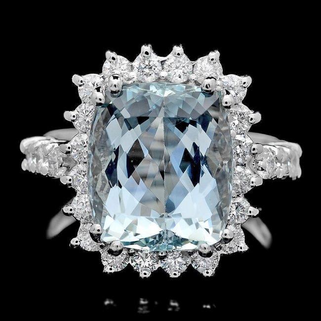 14k Gold 6.00ct Aquamarine 1.00ct Diamond Ring