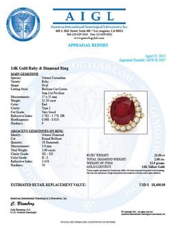 14k Yellow Gold 21.50ct Ruby 2.00ct Diamond Ring