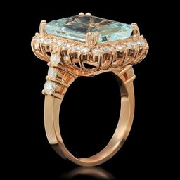 14K Gold 7.55ct Aquamarine 1.51ct Diamond Ring