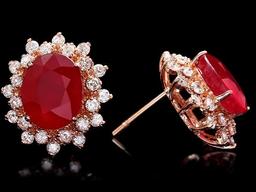 14k Rose 10.00ct Ruby 1.40ct Diamond Earrings