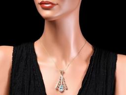 14k Gold 4.00ct Aquamarine 0.70ct Diamond Pendant