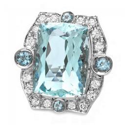 14k Gold 22ct Aquamarine 1.35ct Diamond Ring