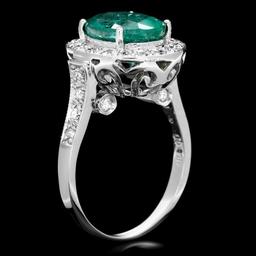 14k White Gold 3.50ct Emerald 0.70ct Diamond Ring