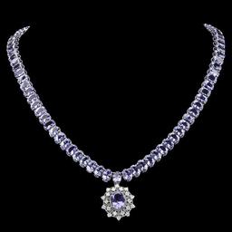 14k Gold 65.5ct Tanzanite 1.00ct Diamond Necklace