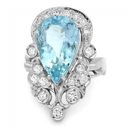 14k Gold 4.50ct Aquamarine 0.75ct Diamond Ring