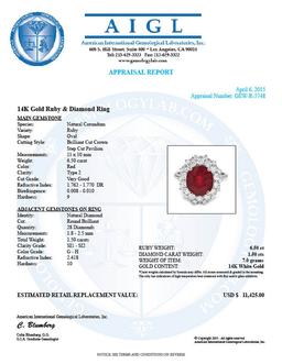14k White Gold 6.50ct Ruby 1.50ct Diamond Ring