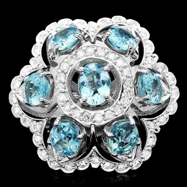 14k Gold 8.00ct Aquamarine 1.35ct Diamond Ring