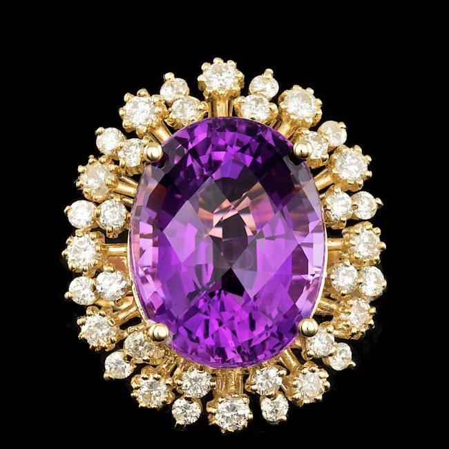 14k Gold 14.00ct Amethyst 1.50ct Diamond Ring