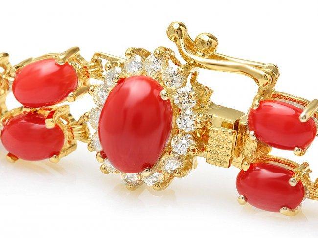 14k Gold 19ct Coral 0.50ct Diamond Bracelet