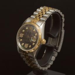 Rolex Two-Tone Datejust 36mm Brown Mother of Pearl Dial w/Diamonds on 9th & 6th Hour Wristwatch