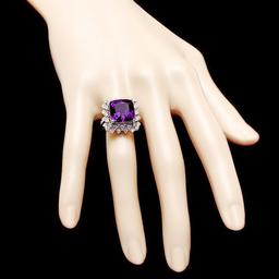 14k Gold 8.00ct Amethyst 1.00ct Diamond Ring