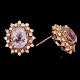 14k Rose 10.00ct Kunzite 1.35ct Diamond Earrings