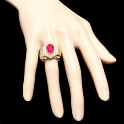 14k Gold 4.50ct Ruby 0.65ct Diamond Mens Ring