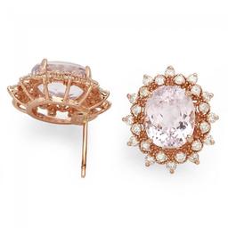 14k Rose 10.00ct Kunzite 1.35ct Diamond Earrings