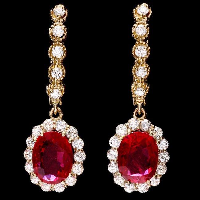 14k Gold 5.00ct Ruby 1.45ct Diamond Earrings