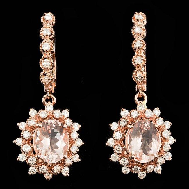 14k Rose 4.00ct Morganite 1.60ct Diamond Earrings