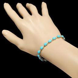 14k 12.00ct Turquoise 0.70ct Diamond Bracelet