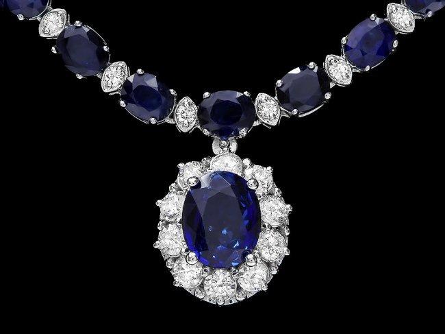 14k Gold 29ct Sapphire 2.25ct Diamond Necklace