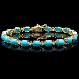 14k 12.00ct Turquoise 0.70ct Diamond Bracelet