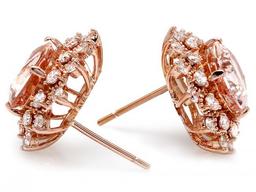 14k Rose 5ct Morganite 1.25ct Diamond Earrings