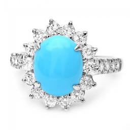 14k Gold 2.50ct Turquoise 1.20ct Diamond Ring