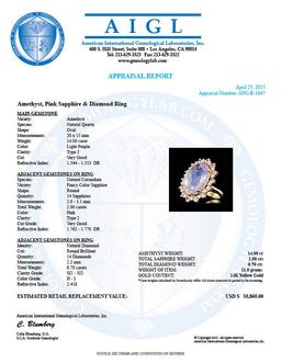 14k Gold 14.00ct Amethyst 0.70ct Diamond Ring