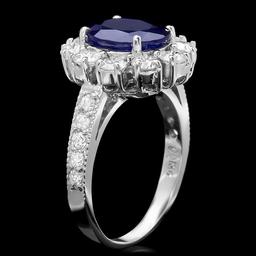 14k White Gold 2.60ct Sapphire 1.5ct Diamond Ring