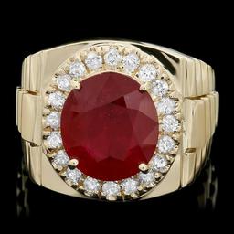 14k Gold 8.00ct Ruby 0.70ct Diamond Mens Ring