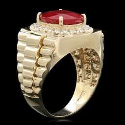 14k Gold 8.00ct Ruby 0.70ct Diamond Mens Ring
