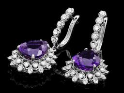 14k Gold 11ct Amethyst 2.10ct Diamond Earrings