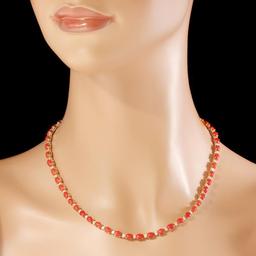 14K Gold 17.61ct Coral 1.17cts Diamond Necklace