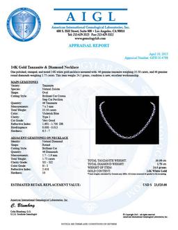 14k 35.50ct Tanzanite 1.75ct Diamond Necklace