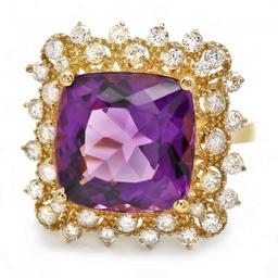 14k Gold 7.30ct Amethyst 1.00ct Diamond Ring