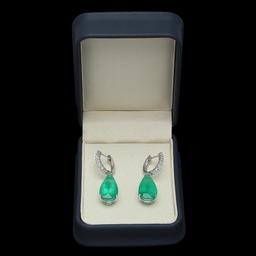 14K Gold 19.70ct Emerald 1.30ct Diamond Earrings