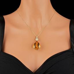 14k Gold 43.50ct Citrine 0.60ct Diamond Pendant