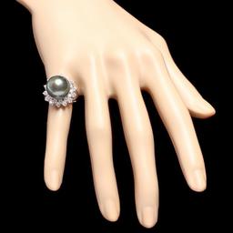 14k White Gold 13mm Pearl 1.55ct Diamond Ring