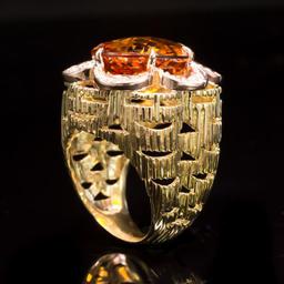 14K Gold 11.45ct Citrine 0.80ct Diamond Ring