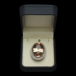 14K Gold 65.81ct Morganite 2.83ct Diamond Pendant