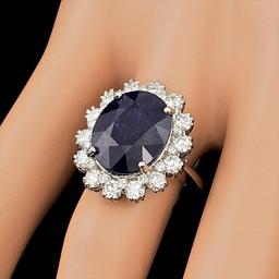 14k Gold 11.00ct Sapphire 1.47ct Diamond Ring