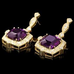 14k Gold 10.00ct Amethyst 2.00ct Diamond Earrings