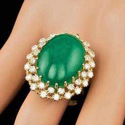 14k Yellow Gold 13.50ct Jade 1.30ct Diamond Ring