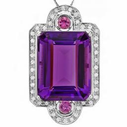 14k Gold 43ct Amethyst 0.85ct Diamond Pendant