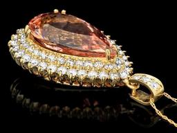 14k Gold 20.00ct Morganite 3.50ct Diamond Pendant