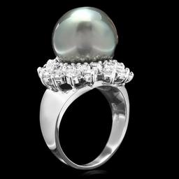 14k White Gold 13mm Pearl 1.55ct Diamond Ring