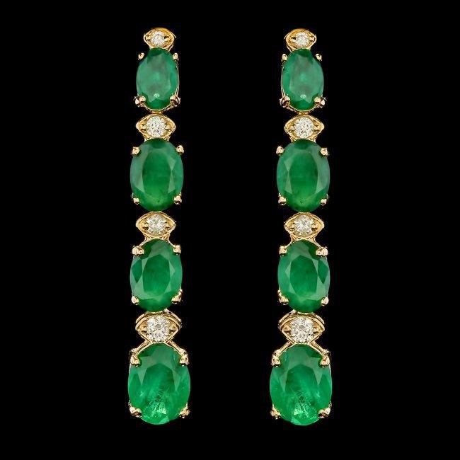 14k Gold 5.50ct Emerald 0.35ct Diamond Earrings